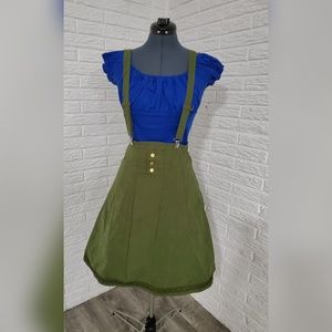 Green Dirndl Skirt with Suspenders size L